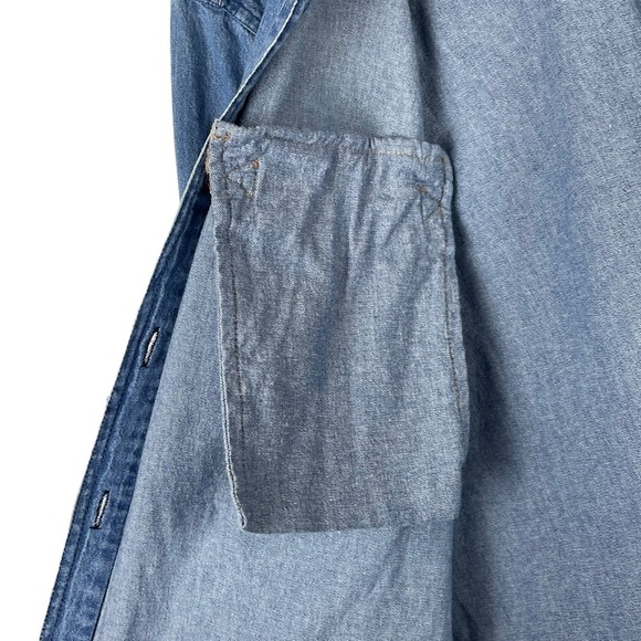 VINTAGE HGNY JEANS LEATHER TRIM DENIM BUTTON DOWN SHIRT - Picture 10 of 13